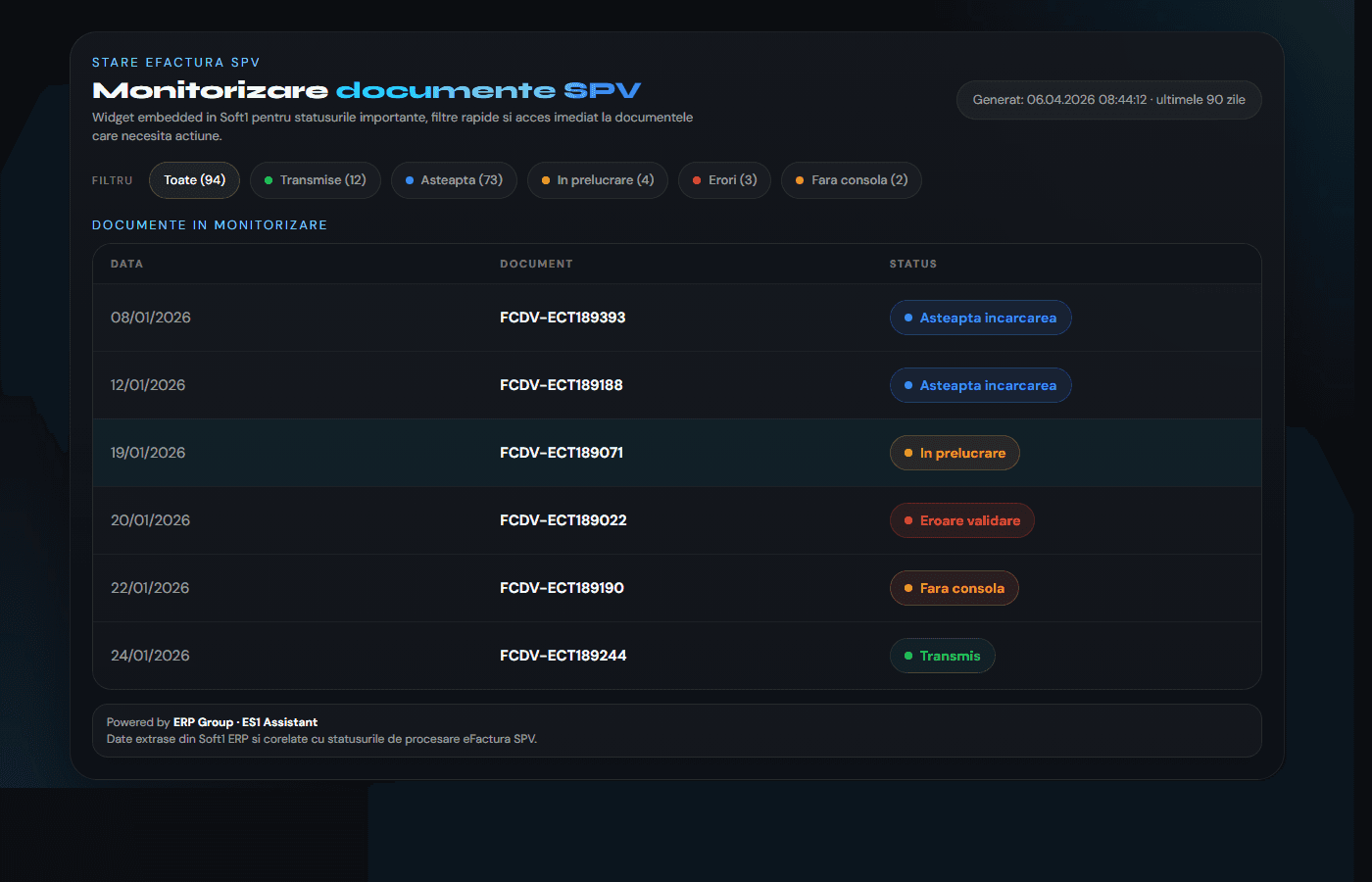 Stare eFactura SPV in Soft1